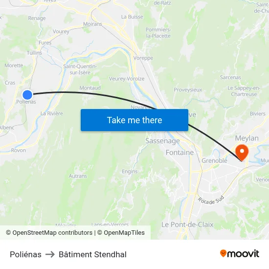 Poliénas to Bâtiment Stendhal map