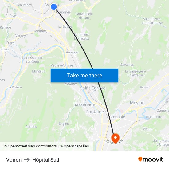 Voiron to Hôpital Sud map