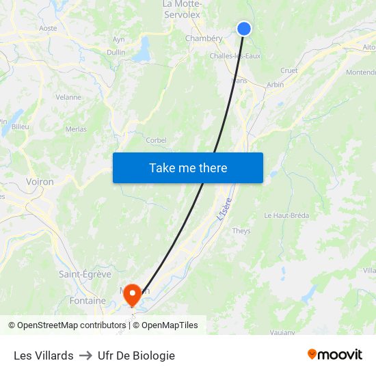 Les Villards to Ufr De Biologie map