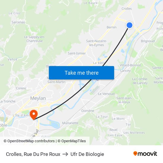 Crolles, Rue Du Pre Roux to Ufr De Biologie map