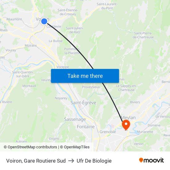 Voiron, Gare Routiere Sud to Ufr De Biologie map