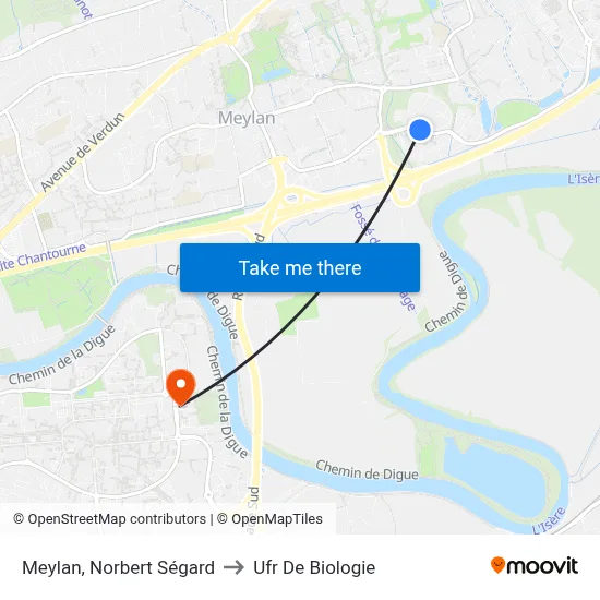 Meylan, Norbert Ségard to Ufr De Biologie map