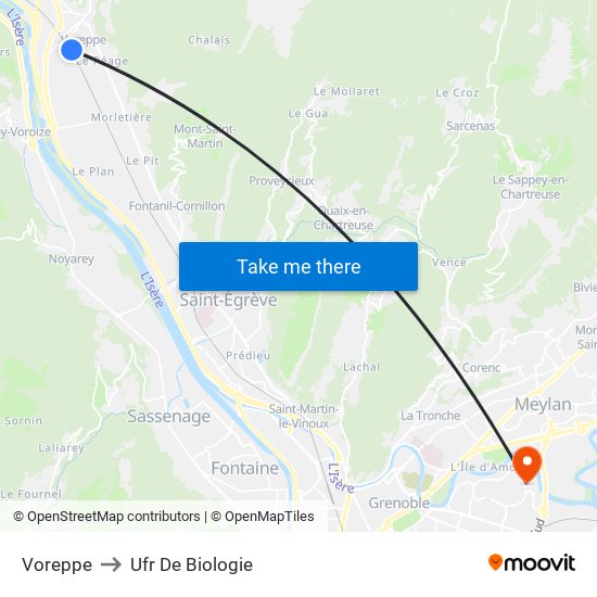 Voreppe to Ufr De Biologie map