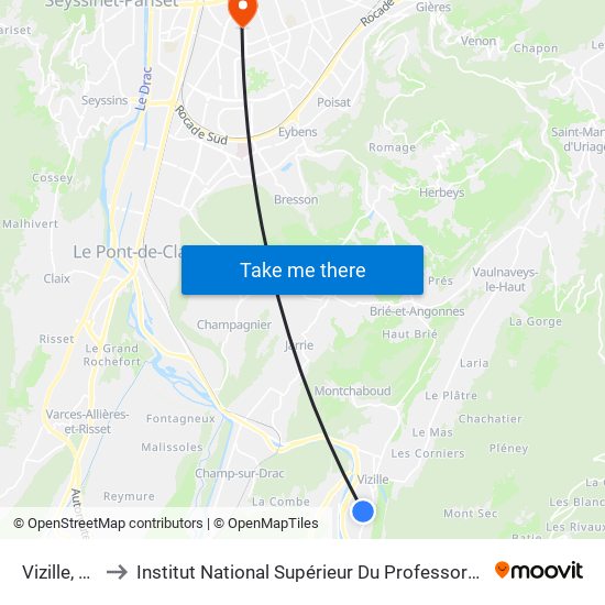 Vizille, Vizille Lycée to Institut National Supérieur Du Professorat Et De L'Éducation De L'Académie De Grenoble map