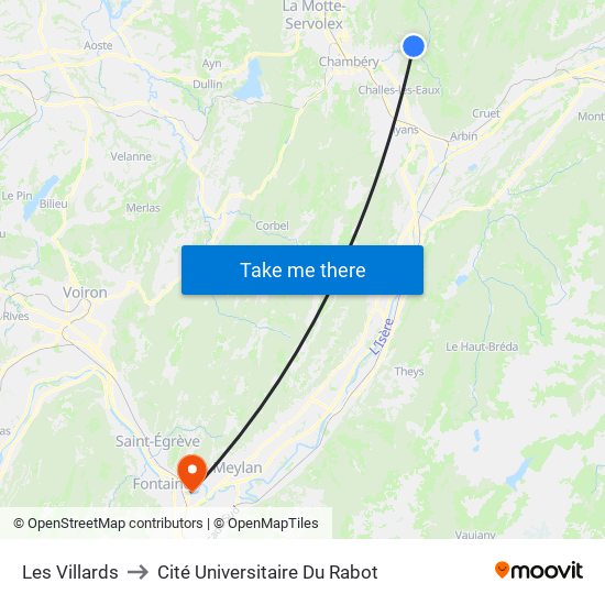 Les Villards to Cité Universitaire Du Rabot map