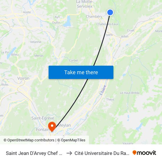 Saint Jean D'Arvey Chef Lieu to Cité Universitaire Du Rabot map