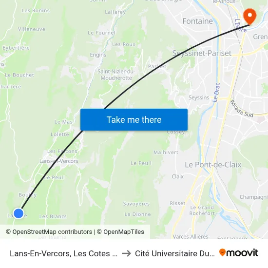 Lans-En-Vercors, Les Cotes De Lans to Cité Universitaire Du Rabot map