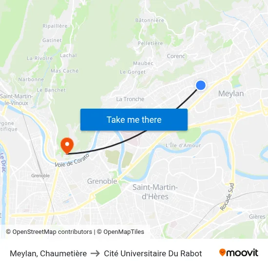 Meylan, Chaumetière to Cité Universitaire Du Rabot map