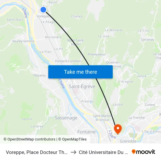 Voreppe, Place Docteur Thevenet to Cité Universitaire Du Rabot map