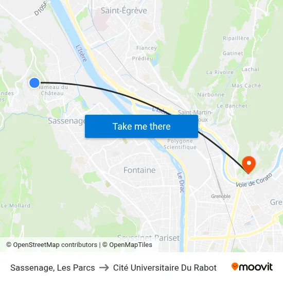 Sassenage, Les Parcs to Cité Universitaire Du Rabot map