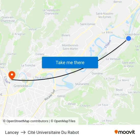 Lancey to Cité Universitaire Du Rabot map