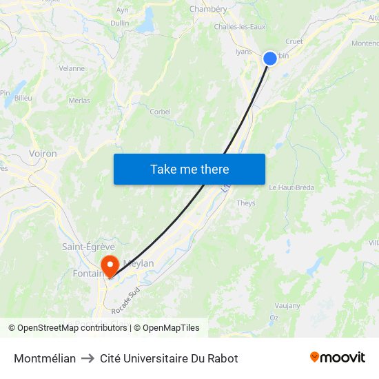 Montmélian to Cité Universitaire Du Rabot map