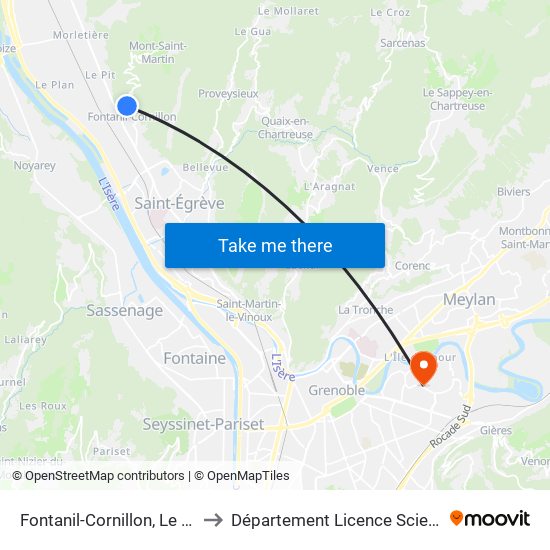 Fontanil-Cornillon, Le Fontanil Cimetière to Département Licence Sciences Et Technologies map