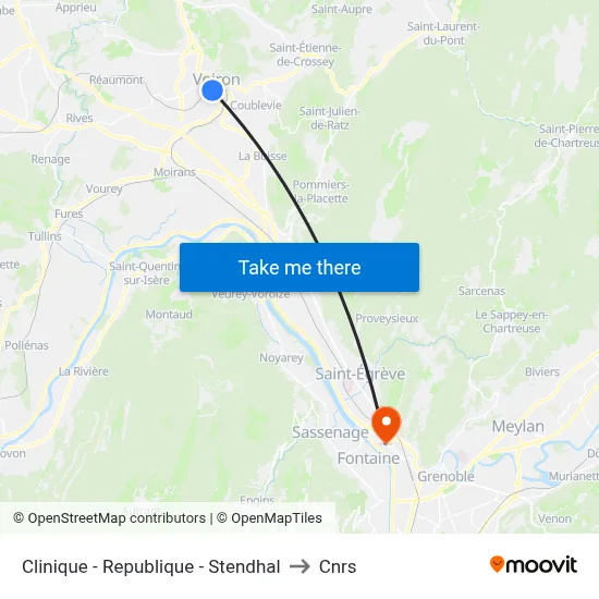 Clinique - Republique - Stendhal to Cnrs map