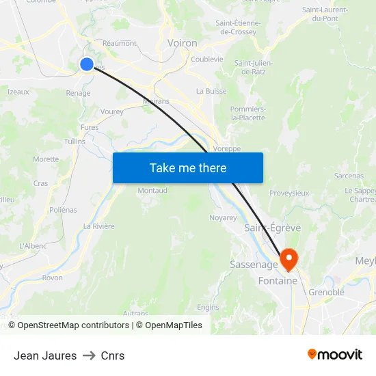 Jean Jaures to Cnrs map