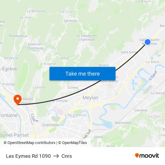 Les Eymes Rd 1090 to Cnrs map