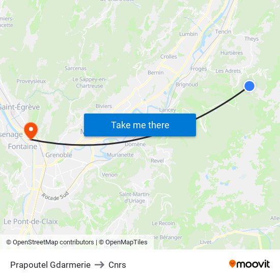 Prapoutel Gdarmerie to Cnrs map