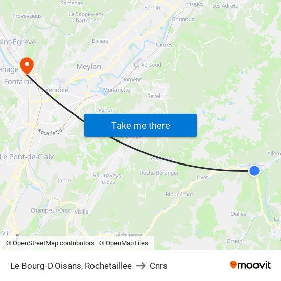 Le Bourg-D'Oisans, Rochetaillee to Cnrs map