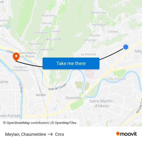 Meylan, Chaumetière to Cnrs map