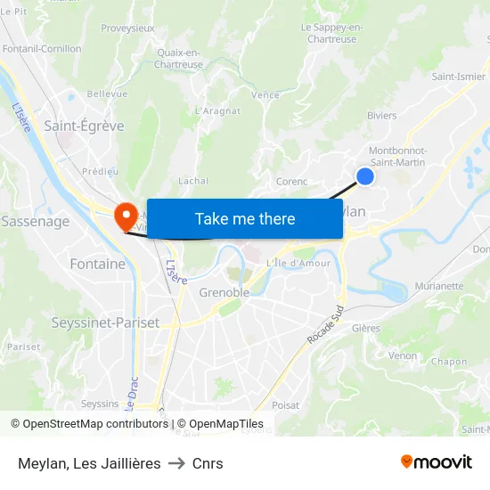 Meylan, Les Jaillières to Cnrs map