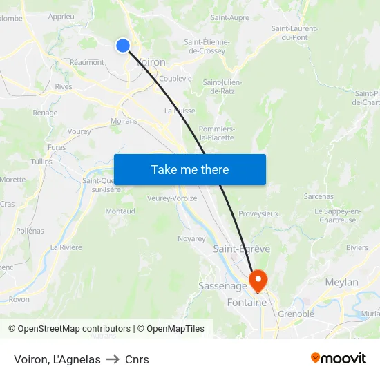 Voiron, L'Agnelas to Cnrs map