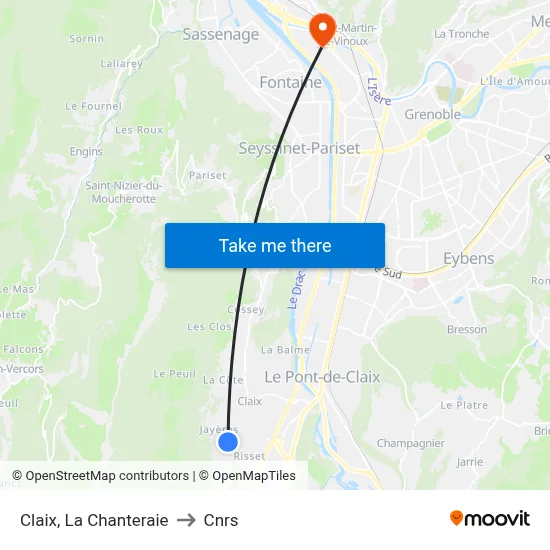 Claix, La Chanteraie to Cnrs map