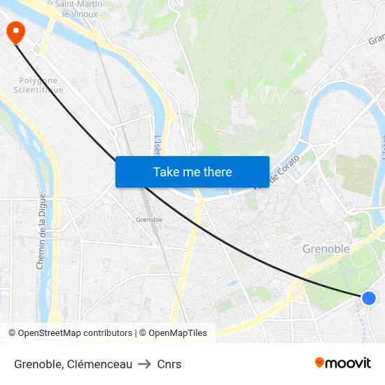 Grenoble, Clémenceau to Cnrs map