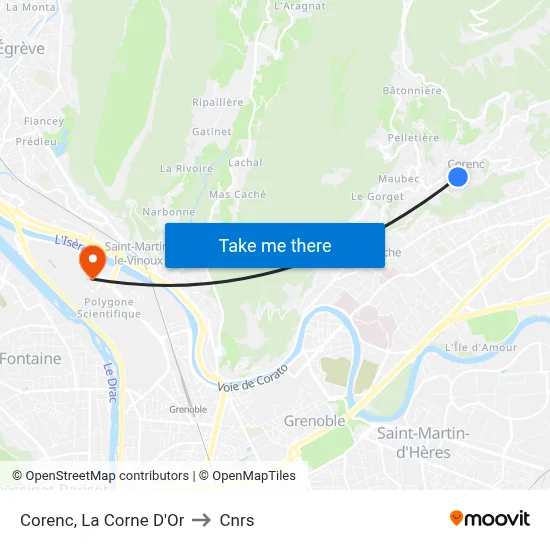 Corenc, La Corne D'Or to Cnrs map
