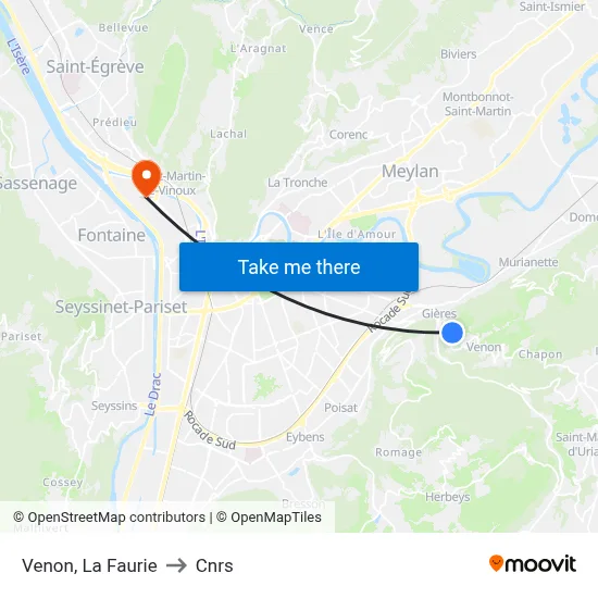 Venon, La Faurie to Cnrs map