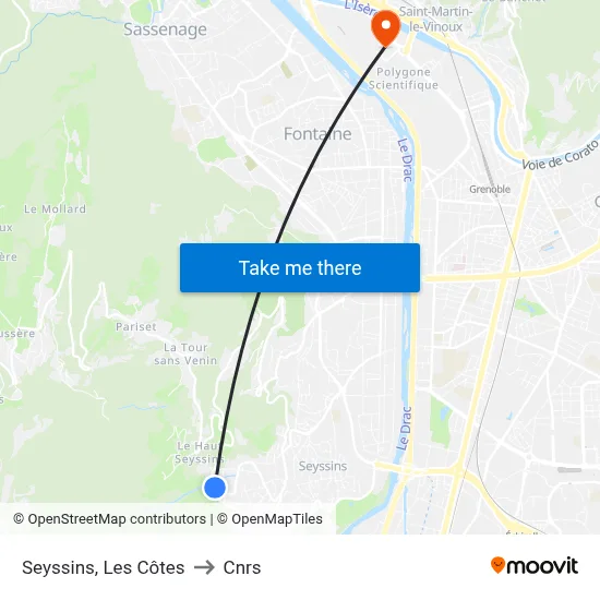 Seyssins, Les Côtes to Cnrs map