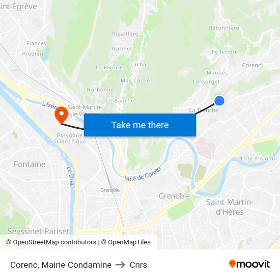 Corenc, Mairie-Condamine to Cnrs map