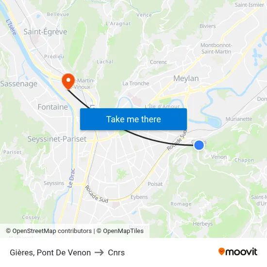 Gières, Pont De Venon to Cnrs map