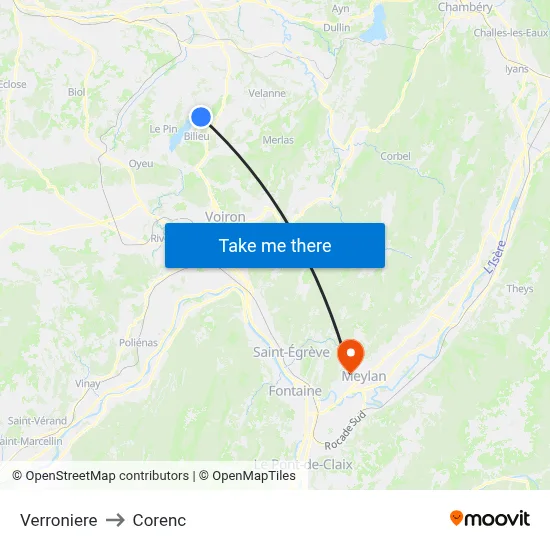 Verroniere to Corenc map