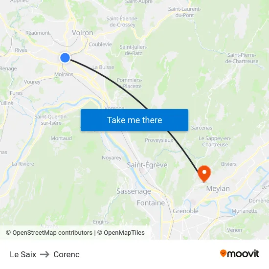 Le Saix to Corenc map