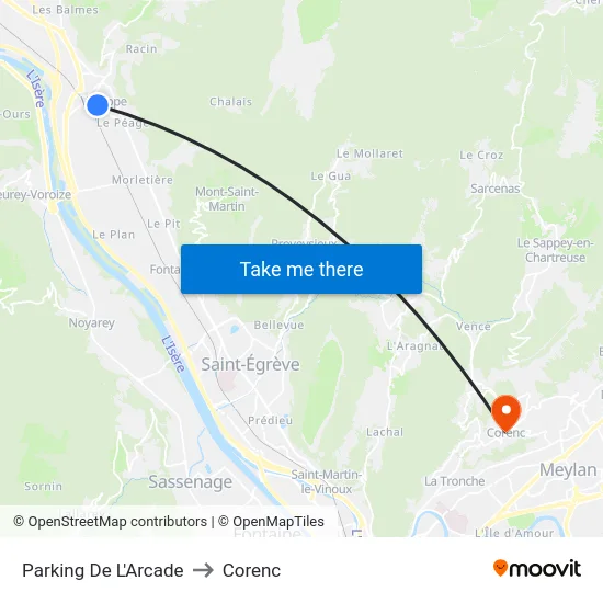 Parking De L'Arcade to Corenc map