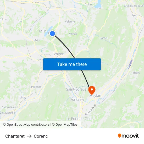 Chantaret to Corenc map