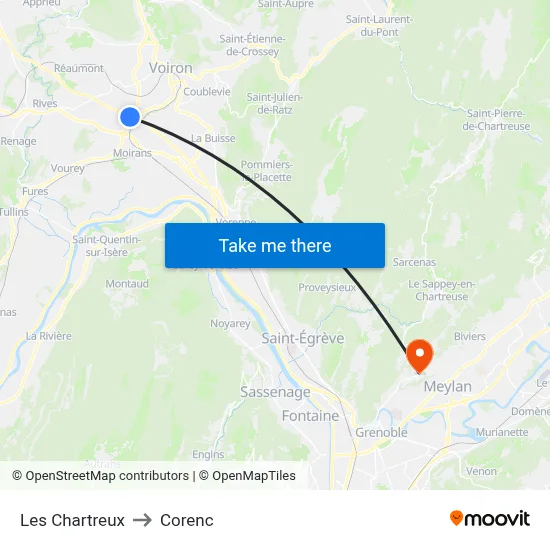 Les Chartreux to Corenc map