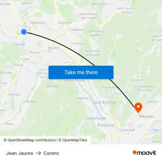 Jean Jaures to Corenc map