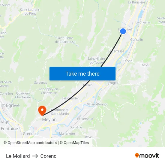 Le Mollard to Corenc map