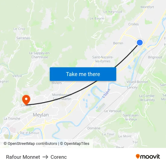 Rafour Monnet to Corenc map