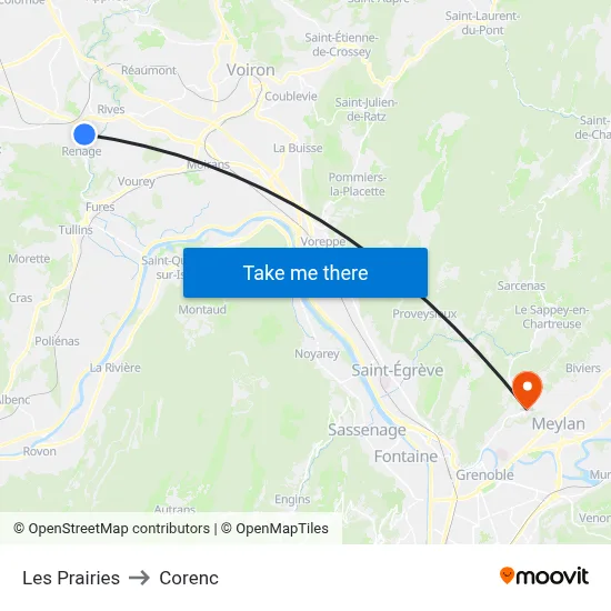 Les Prairies to Corenc map