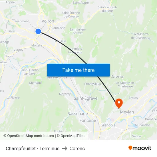 Champfeuillet - Terminus to Corenc map