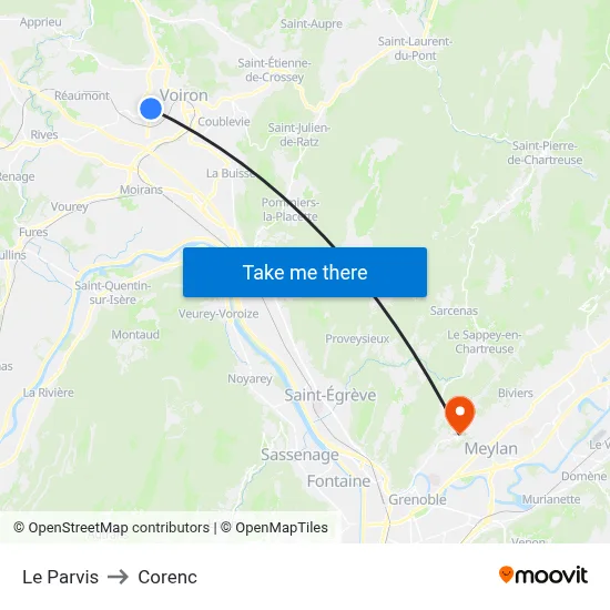 Le Parvis to Corenc map