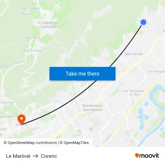 Le Manival to Corenc map
