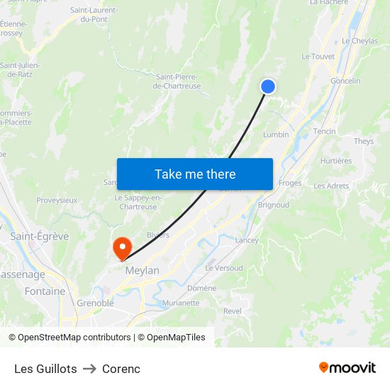 Les Guillots to Corenc map
