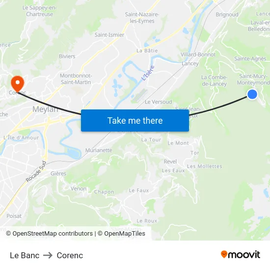 Le Banc to Corenc map
