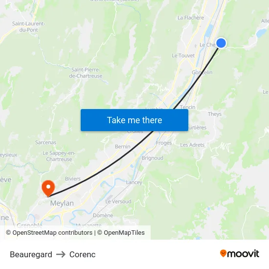 Beauregard to Corenc map
