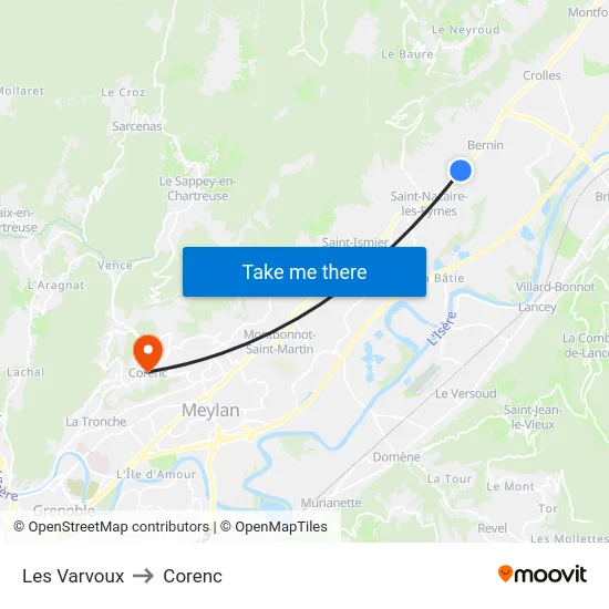 Les Varvoux to Corenc map
