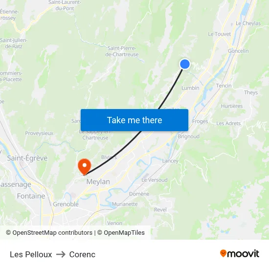 Les Pelloux to Corenc map
