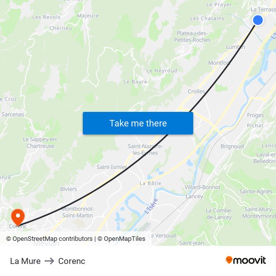 La Mure to Corenc map